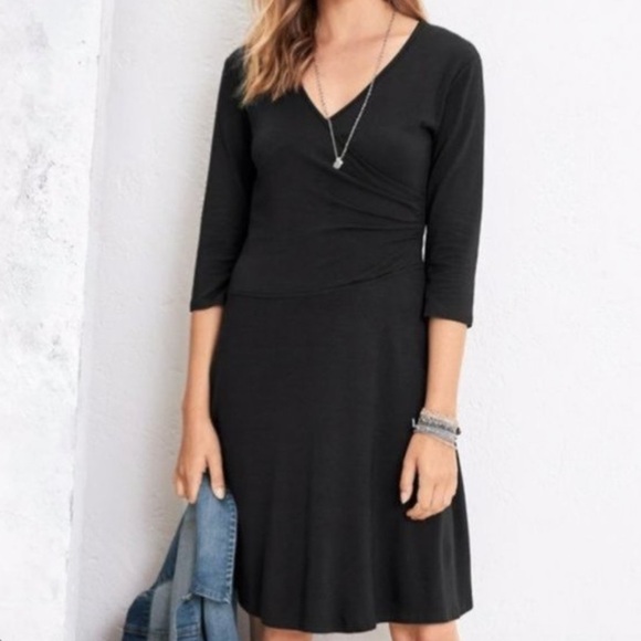 Garnet Hill Brianna Black Surplice Dress XS - Picture 1 of 7